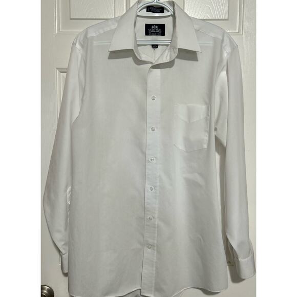 Stafford Men's Wrinkle‎ Free White Long Sleeve Button Front Shirt Size 16 34-35 - Picture 1 of 5